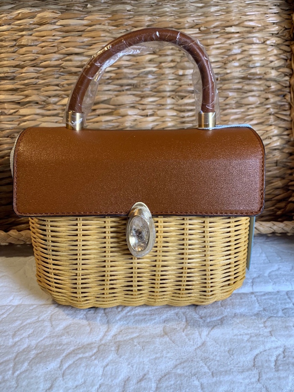 Antonio Melani cute lil wicker/woven bag straw and cognac brown colored NWT